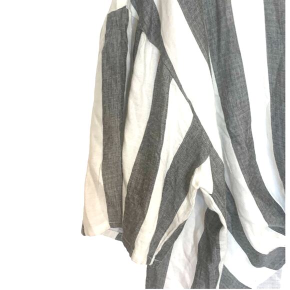 French Laundry Boyfriend Shirt 2X Gray White Stripe Button Up V Neck Lagenlook - Picture 7 of 11